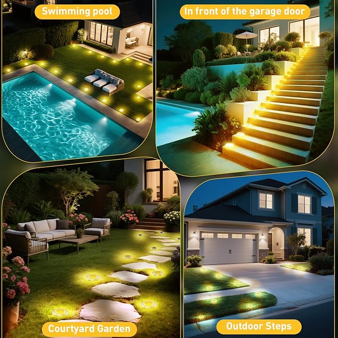 Solar Ground Lights,Solar Disc Light Outdoor Waterproof,Landscape Lighting Garden Lights for Pathway, Yard, Deck, Lawn, Patio, Swimming Pool, Walkway(Warm, 8Pack)