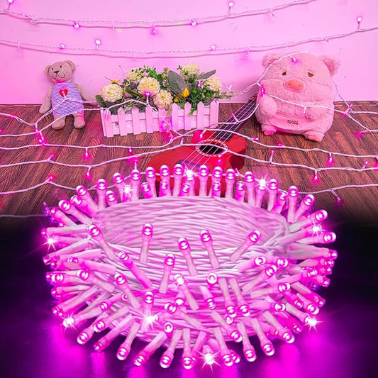Pink String Lights Batterry Operated Outdoor Waterproof 16.4ft 50 LED, Pink Fairy Lights with Timer White Wire for Indoor & Outdoor Valentine's Day Decorations Garland Party Garden Girls Room