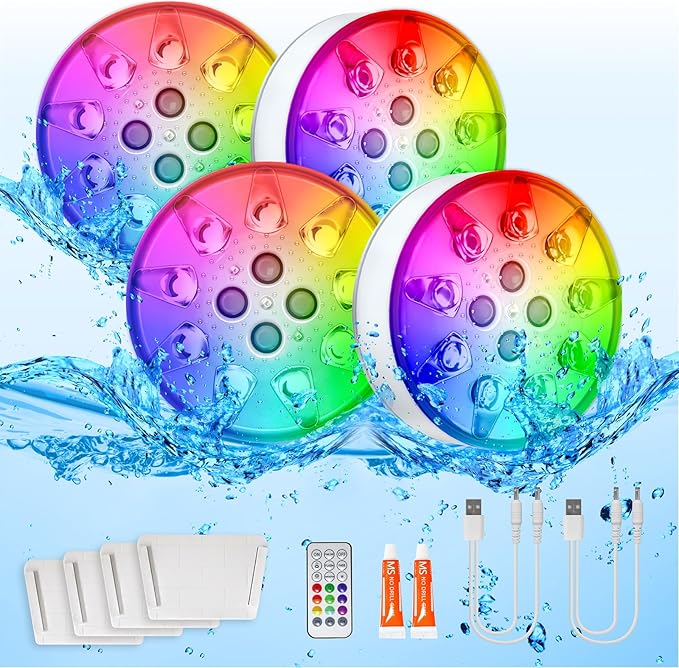 2 Pack Rechargeable Pool Lights for Above Ground Pools, 16 Colors Floating Pool Lights with RF Remote, Submersible led Lights Shower Lamps Decoration Spa, Fountain, Bath, Party