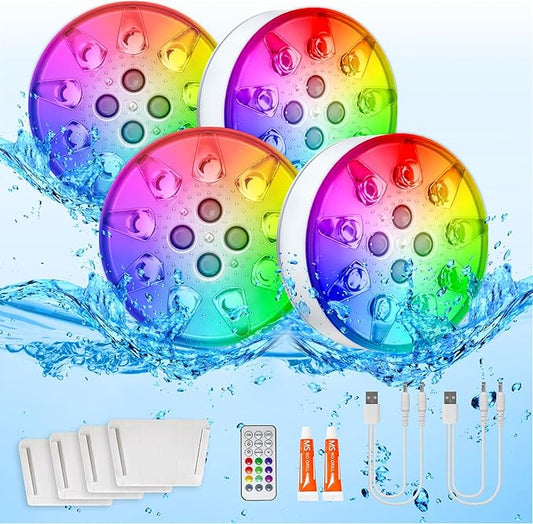 2 Pack Rechargeable Pool Lights for Above Ground Pools, 16 Colors Floating Pool Lights with RF Remote, Submersible led Lights Shower Lamps Decoration Spa, Fountain, Bath, Party