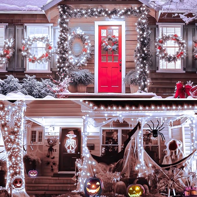 LED Fairy Lights Battery Operated 2Pack, White String Lights 16FT 50LED Silver Wire String Light Indoor Outdoor Waterproof Cuttable Starry Fairy Light for Bedroom Easter Halloween Christmas Decoration