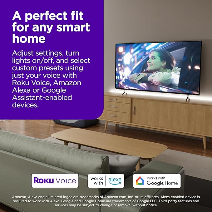 Roku Smart LED Light Strip, 16.4ft - Color Options with Adjustable Brightness & Temperature - Peel & Stick WiFi Smart Strip Lights Works with Roku Voice, Alexa & Google Assistant - Smart Home Products