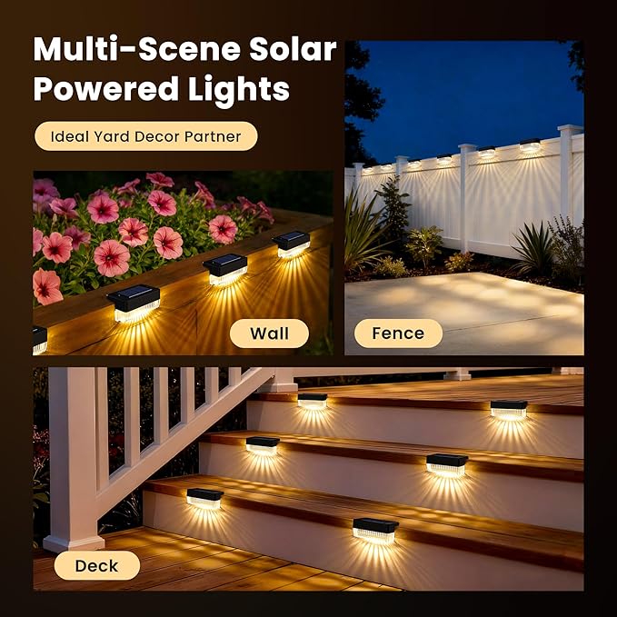 Solar Deck Lights Outdoor 20 Packs, Solar Powered LED Step Lights Waterproof Outdoor for Deck, Step, Fence, Wall, Patio, Yard, Pool, Pathway and Stairs (Warm White)