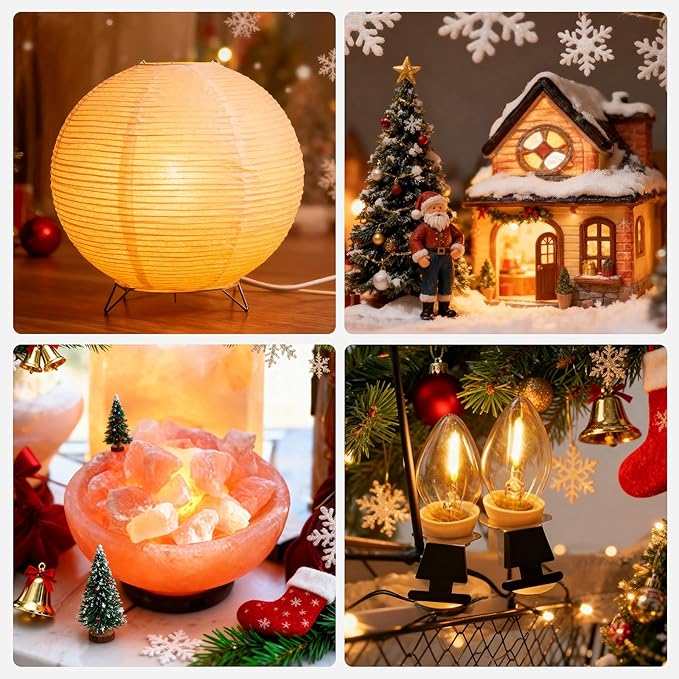 2 Pack Halloween C7 Accessory Cord with Light Bulb, E12 Light Socket Cord with On/Off Switch Plug, C7 Candelabra Light Bulbs for Christmas Village House, Pumpkin Lights, Holiday Decorations