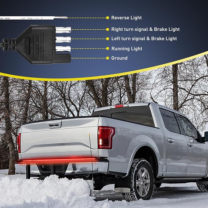 Nilight Truck Tailgate Light Strip 48" Aluminum Frame Triple Row 780 LED Bar with Red Running Brake Sequential Turn Signals Strobe Lighting White Reverse