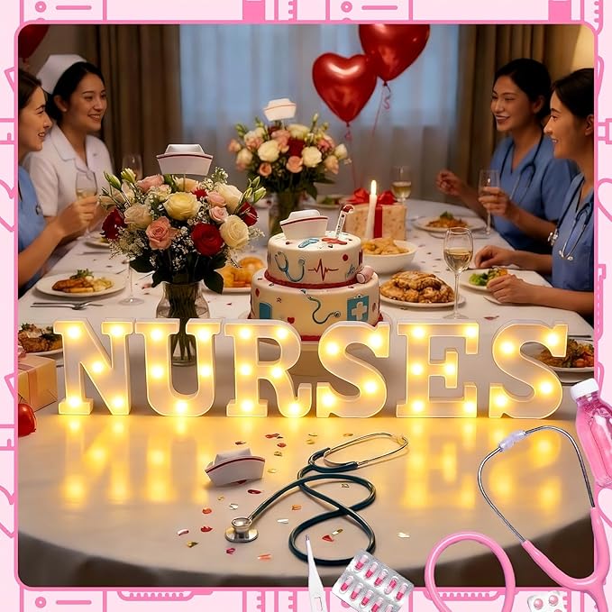 Sukkot Large LED Letter Sign LED Lights Battery Powered Table Decoration for Party Gift Tabletop Decoration(Nurses)