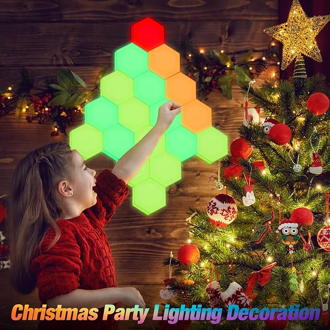 VIHOSE 24 Pcs Hexagon Touch Lights Smart LED Hexagon Wall Lights with Remote 13 Colors Sensitive DIY Modular Assembled RGB Wall Panels Light with USB-power for Autism Gift Game Party Decor