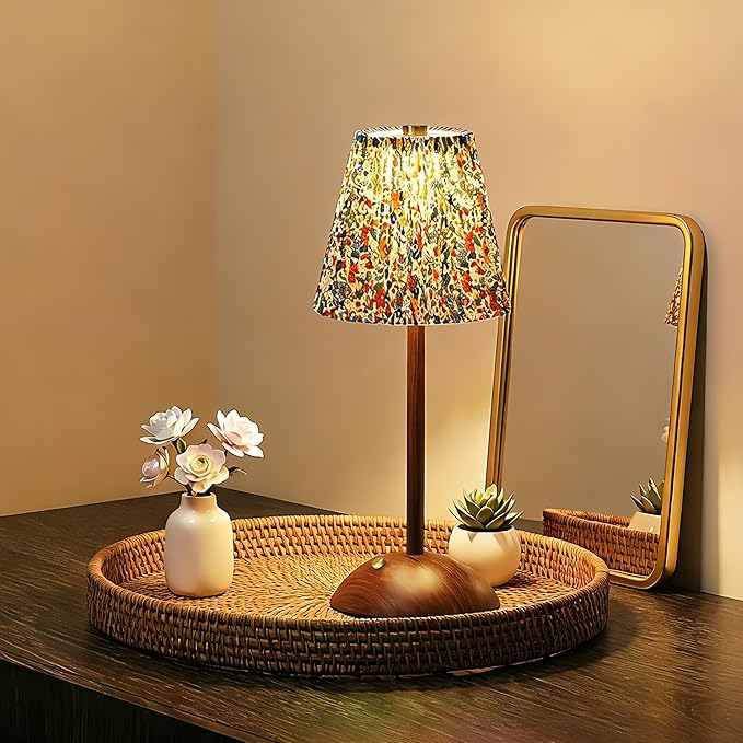 Small Vintage Cordless Table Lamp,3000mAh Rechargeable Battery Operated Desk Lamp,3 Color Stepless Dimming Up LED Flower Night Light for Bedroom Living Room Patio Camping Restaurant Home Coffee Shop