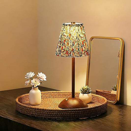 Small Vintage Cordless Table Lamp,3000mAh Rechargeable Battery Operated Desk Lamp,3 Color Stepless Dimming Up LED Flower Night Light for Bedroom Living Room Patio Camping Restaurant Home Coffee Shop