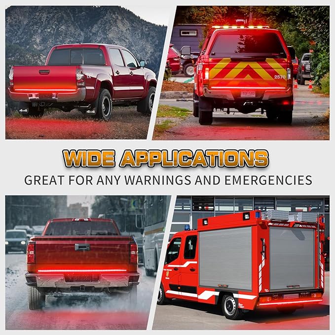 XRIDONSEN 48 inch Truck Red Tailgate Emergency Lights Strip 288 LED Tail/Rear Window Strobe Lights Police Firefighter Lights Flashing Warning Hazard Safety Caution Light for Vehicles Trucks Pickup POV
