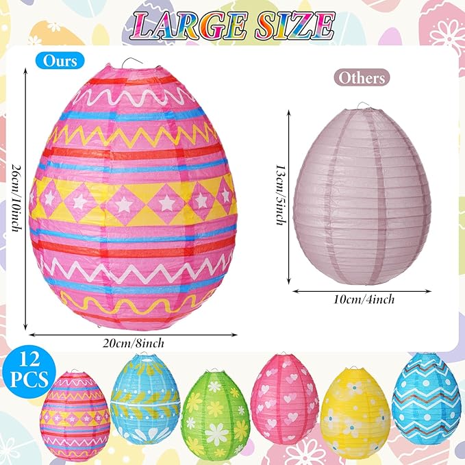 Wenqik 12 Pcs Easter Egg Paper Lanterns Party Decorations 10 Inch Spring Colorful Flower Dot Decorative Ceiling Hanging Lanterns for Home Easter Birthday Party Supplies, 6 Styles(Cute)