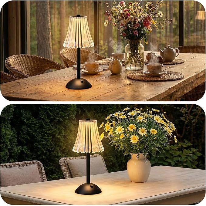 Liliful 2 Pcs Cordless Table Lamp Rechargeable Touch LED Small Gold Portable Battery Operated USB-c Desk Lamp 3 Color Dimmable for Bedroom Living Room Dining (Black,Rose Style)