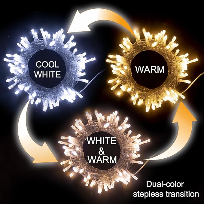 GHJ Battery Operated Remote Control Rainproof LED String Lights, Color Changing Fairy Lights for Christmas Tree Xmas Garden Party (White-Warm, 50LEDs)