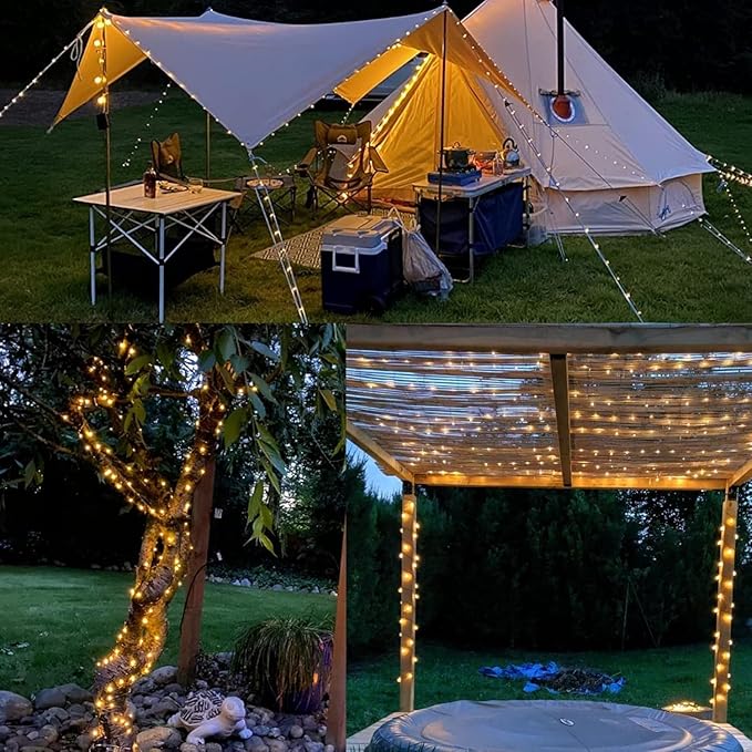 QITONG 4 Pack Warm White Solar Christmas Lights, Each 33ft 100 LED Fairy Light Outdoor Waterproof, 8 Modes Copper Wire Mini Twinkle Lights for Outside