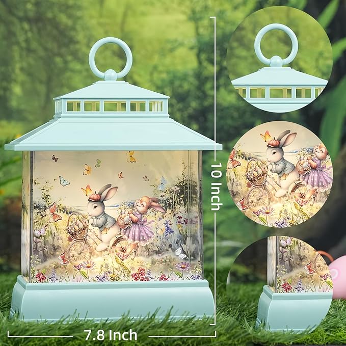 Easter Snow Globe Lantern Easter Decorations for The Home, Light up Easter Bunny Egg Decor with Timer, Glitter Spring Decorations Gift Holiday Table Top Decor