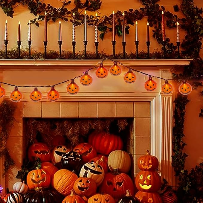 Halloween Led Pumpkin Lights Outdoor 8.5Ft Halloween Decorations Lights with 10 LED Clear Orange Pumpkin Light Waterproof, Plug in Pumpkin String Light for Indoor Party Patio Window Garden Home Decor