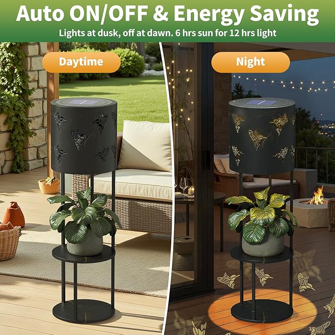 Solar Garden Plant Lights: Outdoor Waterproof Decorative Lamp with Flower Stand, Solar-Powered Yard Patio Outside Floor Decoration Lantern with Hummingbird Pattern for Festival Decor