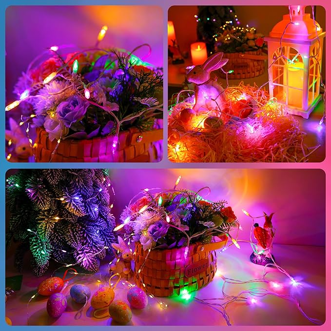 30 LED Easter Mini Lights - 11.5Ft Pastel Colored Battery String Light with 8 Modes, Timer, Waterproof - Fairy Christmas Lighting for Outdoor Tree Bedroom House Party Garland Decorations - White Wire