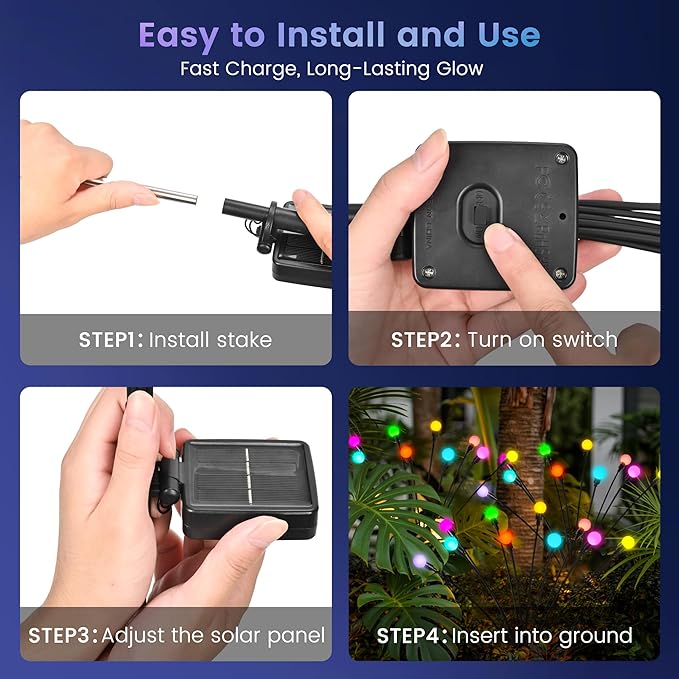 Solar Garden Lights Swaying, 20 LED Firefly Lights Outdoor Waterproof, Garden Decor Solar Lights Outdoor for Yard Porch Patio (2 Pack Multi-Colored)