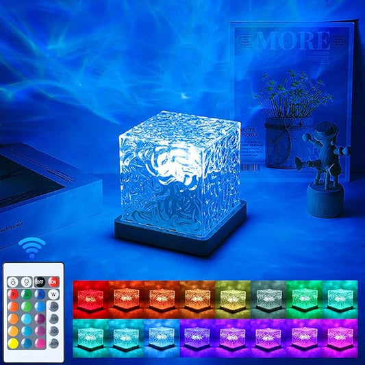 Ocean Wave Projector Light, Mood Lighting Ambient Lighting Luminorthe Cube Northern Lights Projector with 16 Colors and Dynamic Ripple Effect for Living Room Bedroom Decor - 4.5"