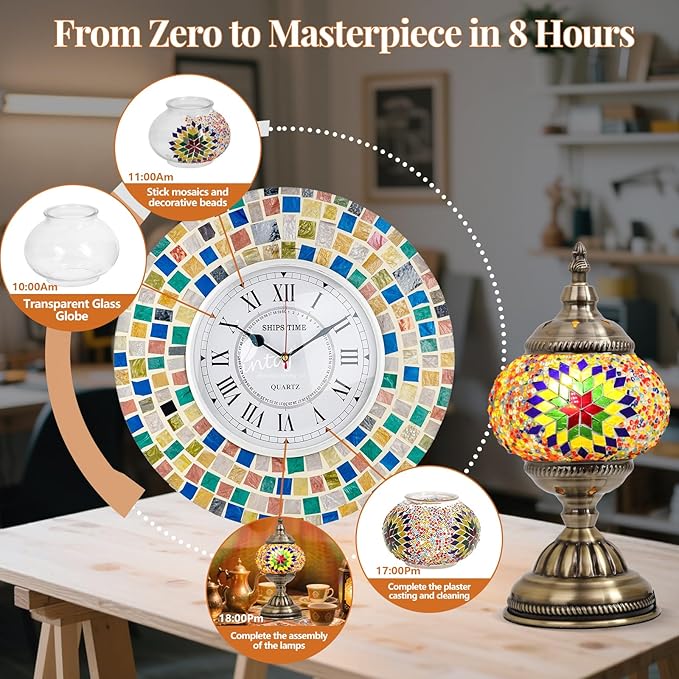 DIY Turkish Mosaic Lamp Kit, Stained Glass Table Lamp Making Kit- Easy and Fun, No Experience Needed, Mosaic Art & Craft Project Kits for Adults & Teens, Make Your Own Table Lamp, Multicolor