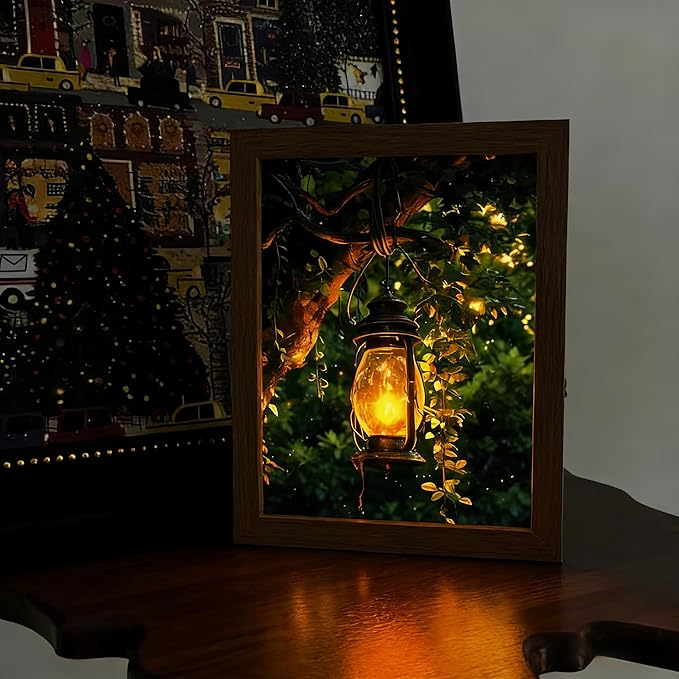 Rechargeable Table Lamp Lighted Painting,Novelty Night Light for Bedroom,Dynamic LED Touch Lamps for Nightstand,3-Color Dimmable Decorative Light for Home Decor,Gift for Women Kid Mom