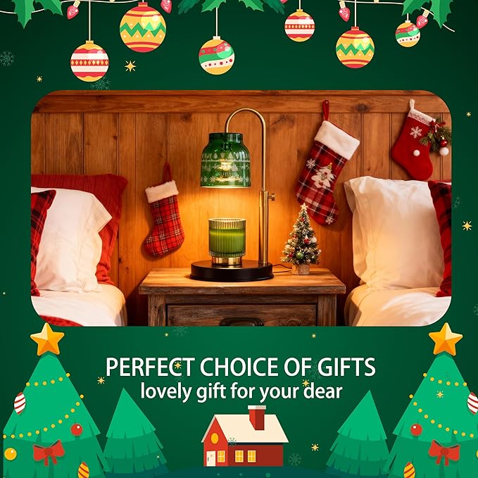 Christmas Candle Warmer Lamp, with 2 Bulbs,Timer & Dimmer,Compatible with Large Yankee Candle Jars,3 Wick Candles,Height Adjustable Electric Top Candle Melter,Green,110-120v,Mother's Day Gifts
