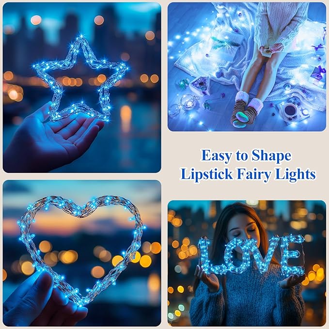 Lakumu Rechargeable LED String Lights, Blue Fairy Lights Battery Operated with Timer, Twinkle Lights for Bedroom, Christmas Decorations, Wedding, Centerpiece Table Decor (10M/33FT Blue)
