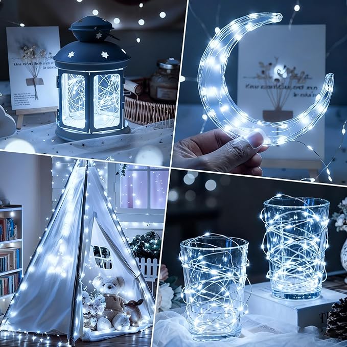 ZNYCYE 10 Pack Fairy Lights Battery Operated,10 ft 30 LED String Lights 8 Modes with Timer Waterproof Fairy Lights for DIY Wedding Party Bedroom Mason Jars Christmas Decorations (Cool White)