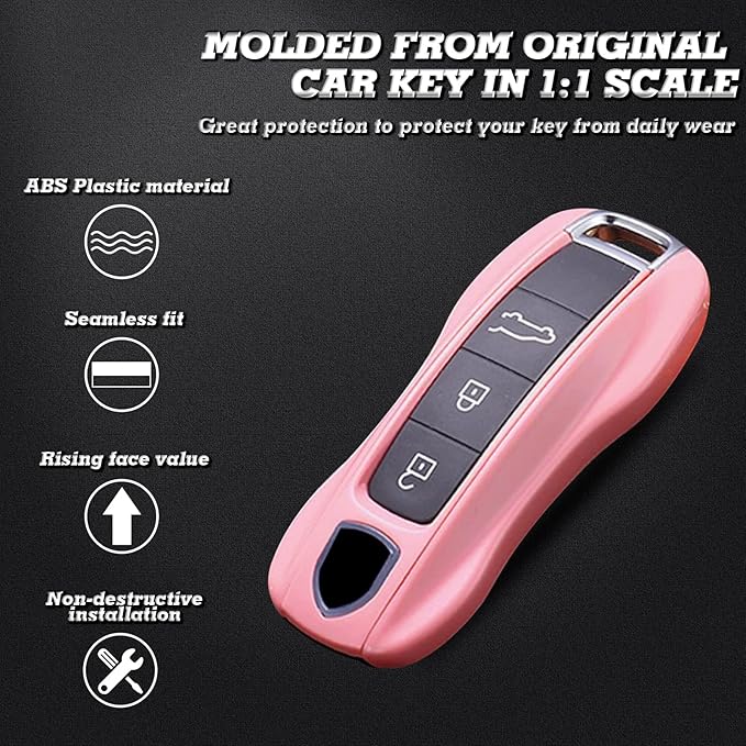x xotic tech Pink Remote Key Covers Case, Compatible with Porsche Cayenne Cayman Panamera 971 Macan Taycan 911 991 918 Carrera 992, 3PCS Smart Key Fob Painted Keyless Entry Protectors
