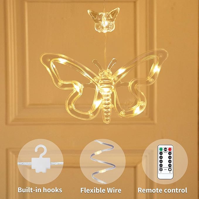 YOLIGHT Butterfly Curtain Lights for Bedroom 9.8ft LED Twinkle Fairy Light with Remote Timer Cute String Lights Wall Décor for Kids Girls Room Bed Canopy Wedding Easter Decoration (Warm White)