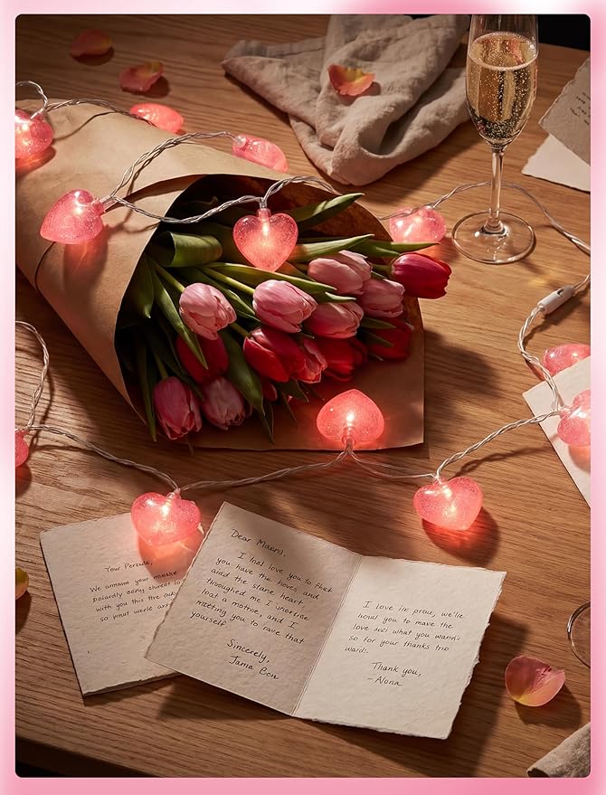 Valentine’s Day Heart String Lights Plug in, 8.5FT Pink LED Heart Lights for Indoor Outdoor Decor, Connectable Valentine Pink Fairy String with Soft Romantic Glow