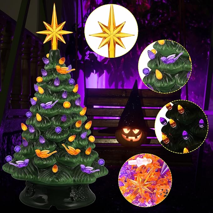 Riakrum 186 Pcs Ceramic Christmas Tree Replacement Bulb Set Replacement Light Ornaments Xmas Ceramic Tree Globe Lights(Halloween)