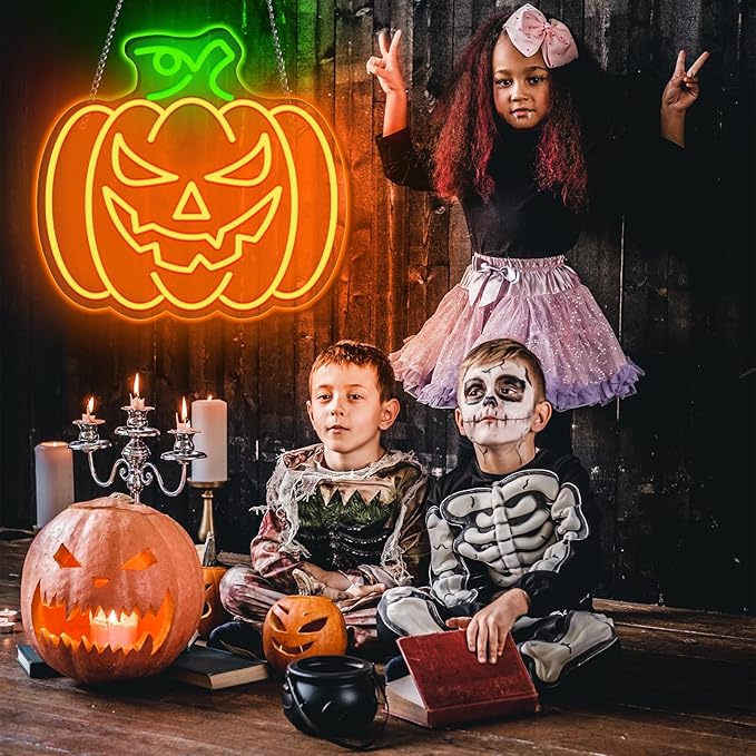 Halloween Neon Sign, Halloween Pumpkin Neon Light, Halloween Light Up Decor for Wall Decor Pumpkin Light for Bedroom Home Bar Halloween Trick or Treat Party Backdrop Decor