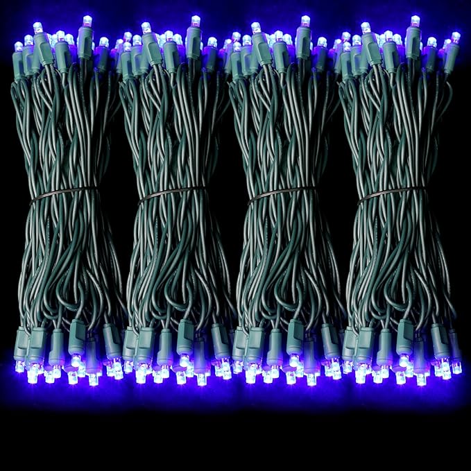 LAMPHOME 200LED (4pk of 50L) String Lights, LED Christmas Lights, 6" SPACING,Green Wire,Blue