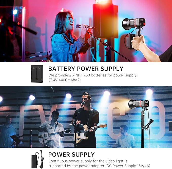 GVM 60W Video Light for COB Studio Lights, Portable Photography Lighting for Recording, Bowen Mount Adapter with Led Video Lighting, 2 Batteries, Spotlight for APP, Outdoor, 2700-6800K