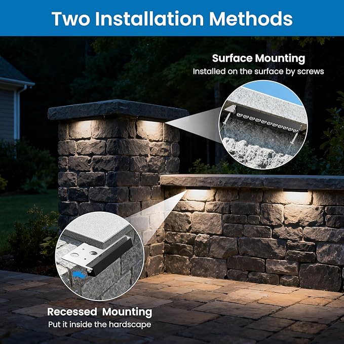8 Inch Retaining Wall Lights, 5W LED Hardscape Lighting with Sensor Transformer, 12-24V AC/DC 2700K Low Voltage LED Landscape Lighting Kit, IP68 Waterproof Outdoor Step Lights (12 Pack)