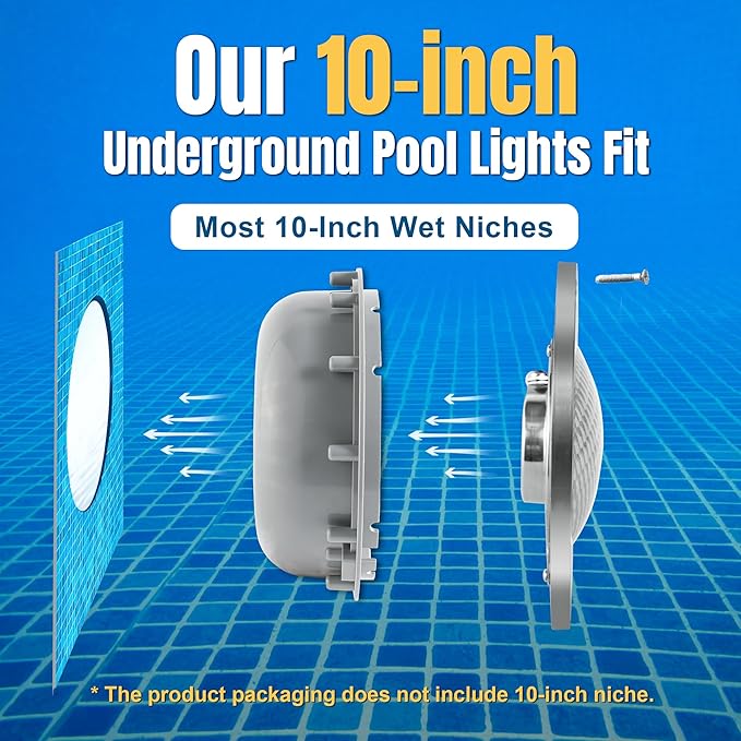 Pool Lights for Inground Pools, 10" LED RGBW Color‑Changing Pool Lights, IP68 Waterproof, AC 120V, 50 ft Cord, Controller, App & Remote Control, Fits 10" Pool Niche