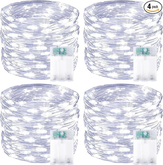 4 Pack 60 LED Christmas Fairy Lights Battery Operated with Timer, 20FT Waterproof Twinkle Lights Indoor Outdoor, String Lights for Bedroom, Wedding, DIY, Centerpiece, Christmas Decorations(Cool White)