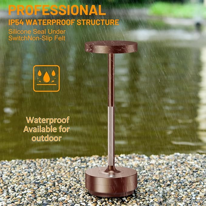 SAKRINGT Rechargeable Cordless Table Lamp - Battery Operated LED Portable Table Light with 3 Color Stepless Dimming, Memory Function - IP54 Waterproof for Outdoor, Restaurant, Patio, Camping
