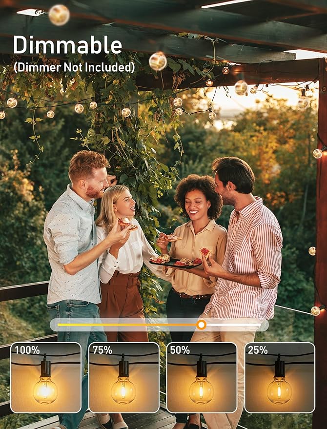 Brightown Outdoor String Lights, 80FT 40+2 G40 Bulbs Shatterproof Patio Lights, IP65 Waterproof Dimmable Hanging Connectable Globe LED Outdoor Lights for Backyard, Bistro, Porch, Deck, Balcony