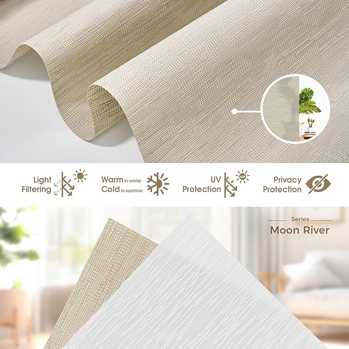 HeyBlinds Motorized Roller Shades, Smart Blinds for Windows, Remote Automatic Window Shades, Electric Shades, Light Filtering, Compatible with Alexa Google Apple Home (Moon River-Sand LF)