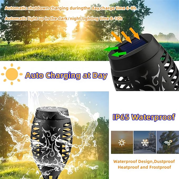 Solar Torch Light with Flickering Flame,4Pack Solar Lights Outdoor,Waterproof Solar Powered Yard Garden Lights,Solar Flame Light,Torches Lighting for Outside Patio Lawn Path Decorations (Green)