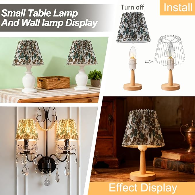 Small pleated lampshade chandelier shades set of 6. Lampshade for Wall Lamp.chandelier shades.small table lamps.For Cutting Edge bulbs.light bulb shade.chandelier light covers.4" X 5" X 6"