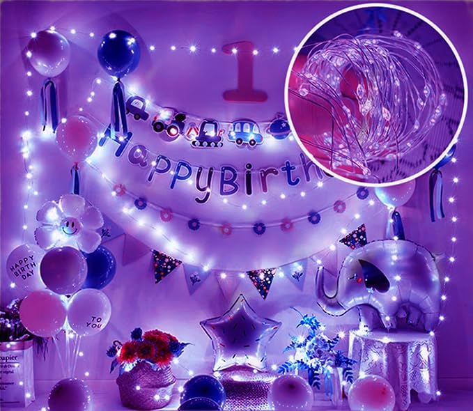 Purple Fairy Lights Battery Operated 3 Speed Modes 7Ft 20 LED Mini Fairy String Lights Christmas Waterproof Twinkle Firefly for Bedroom DIY Thanksgiving Valentine's Decor