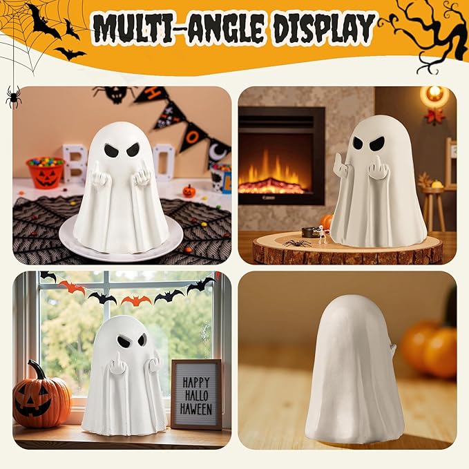 Halloween Middle Light Up Ghost Figurine,5.1" Large Cute Spooky Ghost Statue,Halloween Decorations Indoor,Resin Statue for Party, Home, Indoor & Porch Decor
