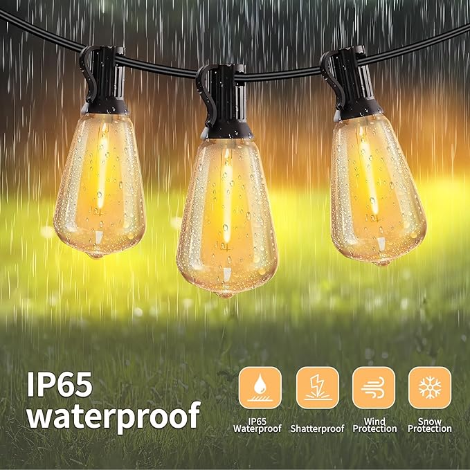 Outdoor String Lights with Remote, 50ft 25 Bulbs Low Voltage(24V) Patio Lights, Dimmable & Timer, IP65 Waterproof, ST38 LED Hanging Lights for Outside, Deck, Garden, Backyard, Porch, Party
