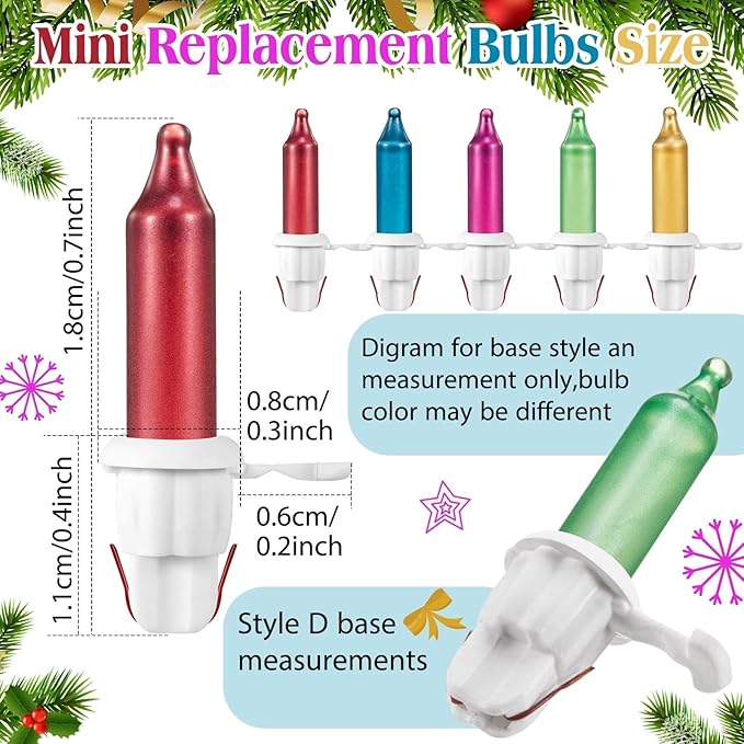 Mudder 60 Count Christmas Tree Replacement Light Bulbs 2.5v 0.425 Watt Replacement Bulb Mini Incandescent Wire String Lights Decoration for Prelit Xmas Tree (White Base with Pastel Color Bulb)