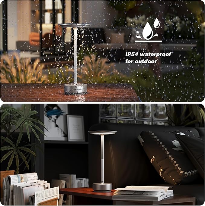 2 Pack Rechargeable Cordless Table Lamps, Portable 5000mAh Battery Table Light, 3 Color Stepless Dimming LED Table Light with Memory Function, for Outdoor/Dinner/Patio/Restaurant.(Silver)
