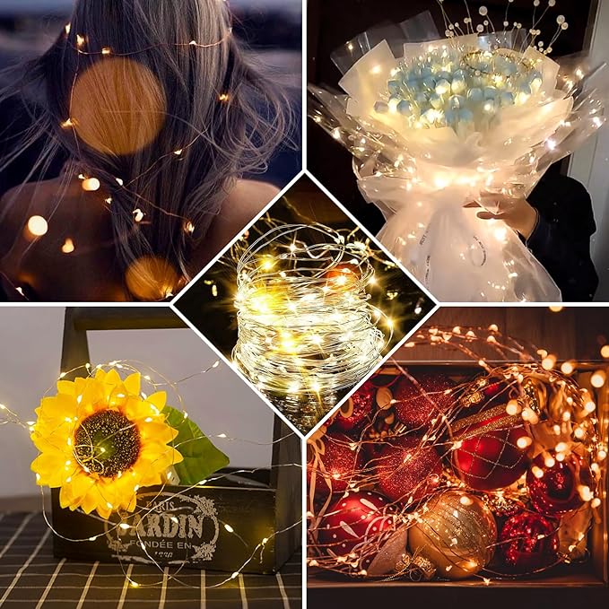 24 Pack Fairy Lights 7Ft 20 LED Twinkle String Lights 3 Modes Battery Operated Waterproof Firefly Starry for Mason Jar Wedding Birthday Party Table Centerpieces Bedroom Christmas,Warm White